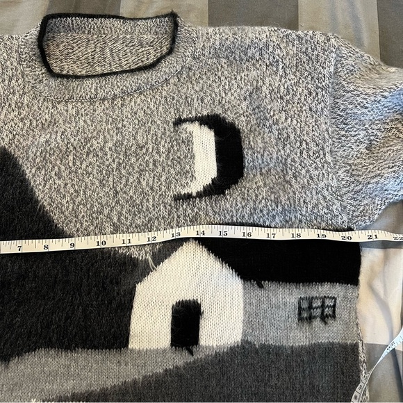 Albinaas Alpaca Handmade Peruvian Mountain Scene Crewneck Sweater Grey Medium - Picture 6 of 10